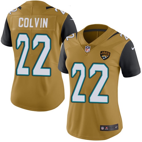 Women's Limited Aaron Colvin Nike Jersey Gold - #22 Rush NFL Jacksonville Jaguars